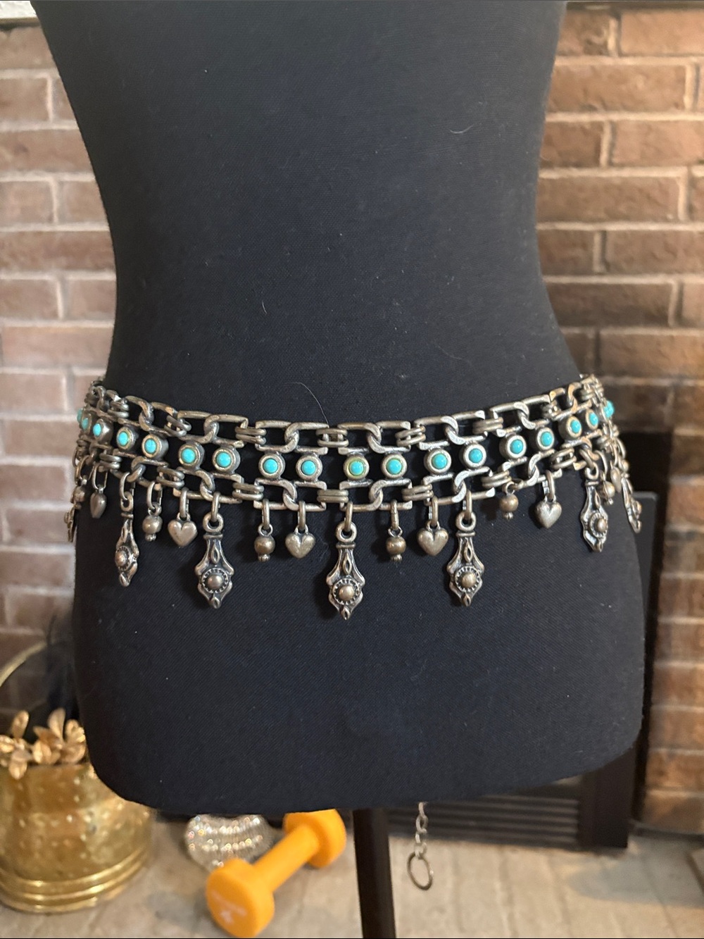 Lucky Brand Silver-Tone Chain Belt with Turquoise Accents